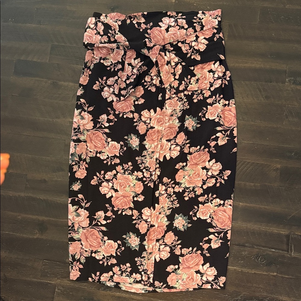 Aakaa Floral Wrap Skirt with Pink and Green Accents